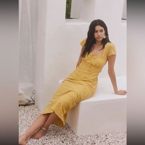 NEW FREE PEOPLE Sz L NATALYA SOLID MIDI DRESS - Picture 3 of 4